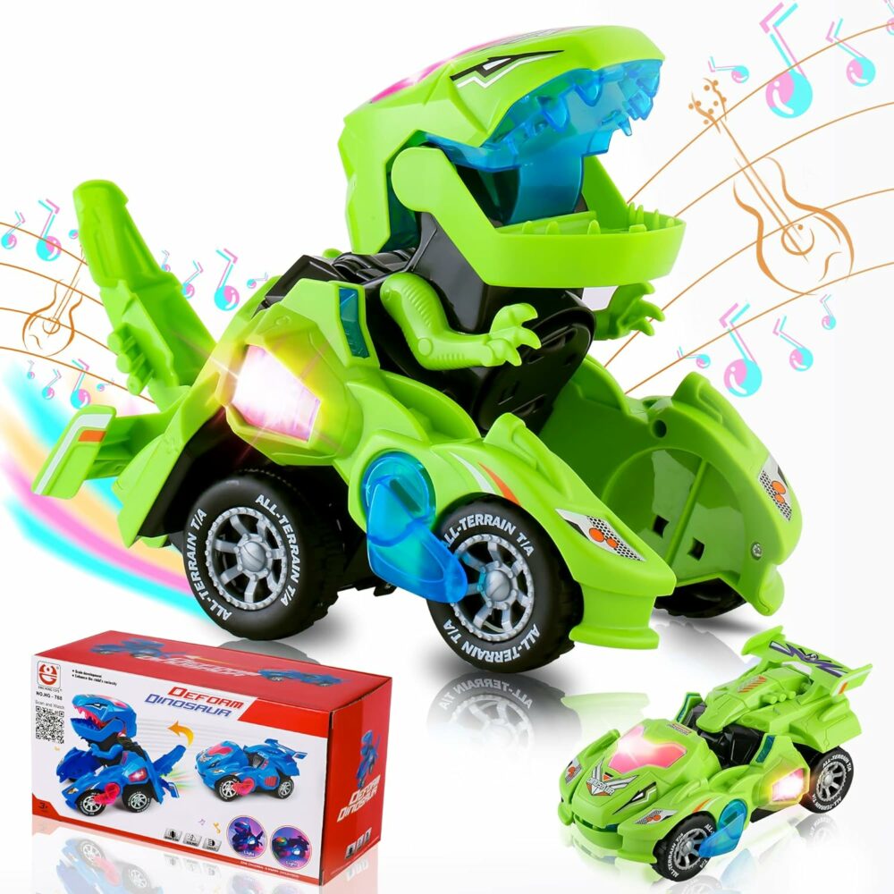 Dinosaur Toys for Kids 3-5: Transforming Dinosaur Car Toy with Light Music